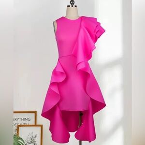 Asymmetrical Hem Exaggerated Ruffle Dress